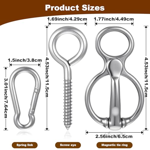 Horse Tie Ring (1 Pack) - Safe & Humane Horse Training Equipment with Magnetic Release, Eye Bolt & Quick Snap - Stainless Steel Tack to Prevent Horses from Pulling Back