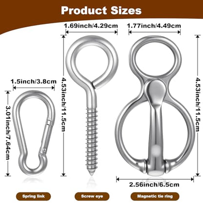 Horse Tie Ring (1 Pack) - Safe & Humane Horse Training Equipment with Magnetic Release, Eye Bolt & Quick Snap - Stainless Steel Tack to Prevent Horses from Pulling Back