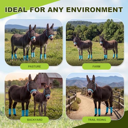 Mini Donkey Fly Mask with Ears and 4 Set Donkey Fly Boots Mule Leggings, Breathable Stretchy Mule Leg Wraps Mask Boots with Mesh Eye Covers from Insects and Bugs with Adjustable - color: Blue