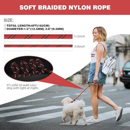 lynxking Dog Leash 3/8in x 6ft Slip Lead Reflective Purple and red, 2 Pack