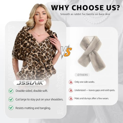 Women's Luxe Short Pile Faux Fur Coat with Shawl Collar - color: Dark Roast Leopard
