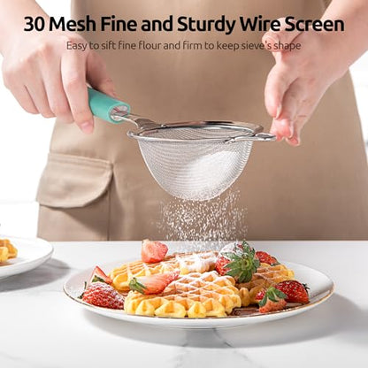 U-Taste Fine Mesh Strainer, 18/8 Stainless Steel Sieve 30 Mesh, S/Aqua Sky - color: (1) Aqua Sky, size: S-3.35in