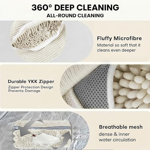 Shoe Washing Bag for Laundry Machine – Heavy-Duty Sneaker Laundry Bag Protector with Thick Microfiber Cushion, Zipper Cover & Mesh Sides – Shoe Cleaner Bag for Washer & Dryer (White) - color: White