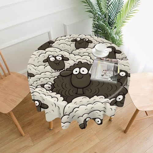 Cartoon Sheeps Round Tablecloth 60 Inch Wrinkle & Stain Resistant Polyester Table Cover for 5 Foot Kitchen Tables Washable Dining Table Cloth for Indoor/Outdoor Wedding Party Picnic Banquet