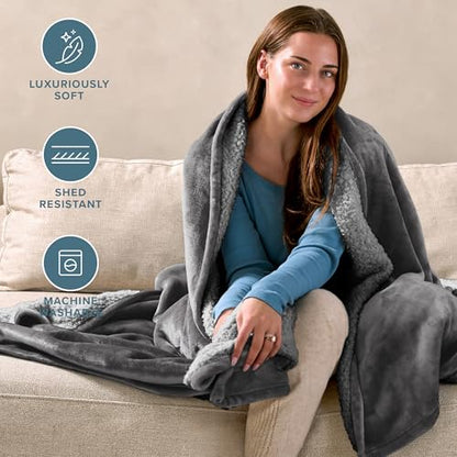 Bare Home Sherpa Fleece Blanket (Twin/Twin XL, Grey with Grey Sherpa) | Reversible Blanket for Bed, Sofa, and Couch, Warm & Lightweight, Fluffy & Soft - color: 06 - Grey - Grey, size: Twin/Twin XL