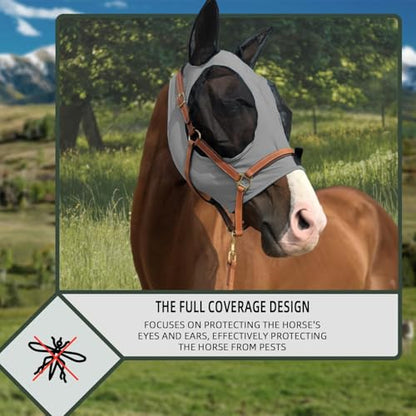 1 Pcs Elastic Fly Masks for Horses with Ears(Black), Comfortable Cashel Mesh Fly Mask Elasticity Breathability UV Protection Horse Face Covering for Riding Supplies - size: Black-Cob(M)