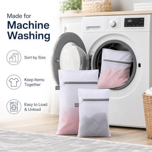 Kimmama Laundry Bags Mesh Wash Bags, Garment Bag for Washing Machine, 1L+1M - color: White, size: 1L(16x20")+1M(12x16")
