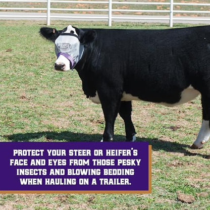 Weaver Livestock Cattle Fly Mask, Adjustable Mesh-Covered Cow Mask, Protective Herd Gear for Trailer Use, Gray/Purple, One Size Fits Most Cattle