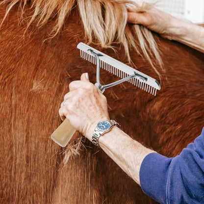 POPETPOP Horse Nail Rake, Undercoat Grooming Rake with Wooden Handle