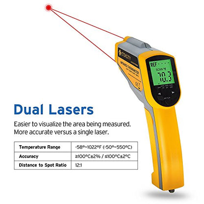 Etekcity Lasergrip 1030D Infrared Thermometer (Not for Human) Gun Dual Laser Non-Contact Temperature Filtering-58℉ to 1022℉ (-50℃ to 550℃), 8.9 x 2.2 x 5.3, Yellow & Gray