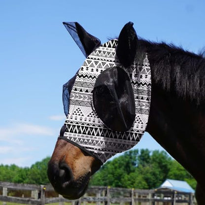 Harrison Howard Super Comfort Stretchy Fly Mask Large Eye Space with UV Protection Soft on Skin with Breathability Doodle Aztec M Cob - color: Doodle Aztec, size: Cob (Medium)