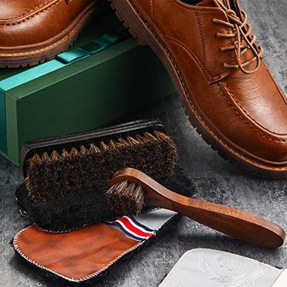 4 Pcs Horsehair Shine Shoes Brush Kit Polish Dauber Applicators Cleaning Leather Shoes Boots Care Brushes Suede Cleaner Brush with Microfiber Shoe Gloves(4 Pcs Style D) - style: 4 Pcs Style D