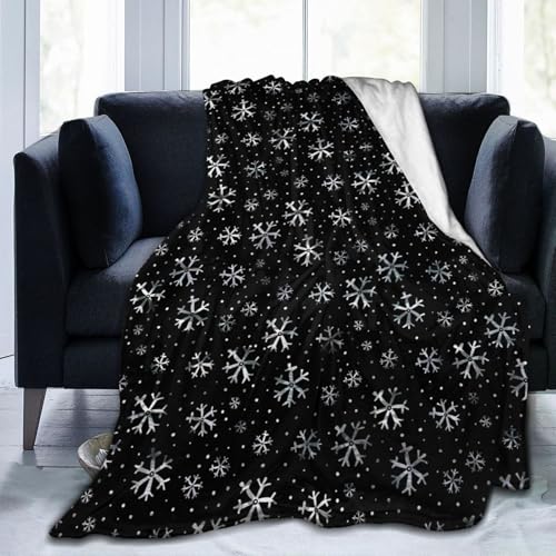Winter Snowflakes Black Fleece Blanket Lightweight Ultra-Soft Christmas Throw Blanket for Sofa Couch Bed Camping Travel - Super Soft Cozy Microfiber Blanket 60"X50" - color: Winter Snowflakes(black), size: 60"x50"
