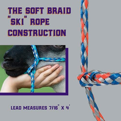 Weaver Livestock Braided Poly Rope Halter, 3/8" x 10" Modern, Adjustable, Soft Braid Sheep Halter, Livestock Equipment for Sheep, Goats - size: 3/8"X10'