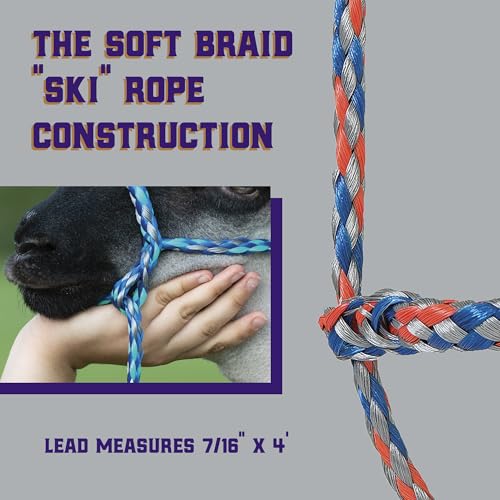 Weaver Livestock Poly Rope Sheep Halter, Modern Style Braid Sheep and Goat Rope Halter, Adjustable Lamb Halter Lead, Livestock Sheep Showing Supplies (Pack of 2) - size: 3/8"X10' (Pack of 2)
