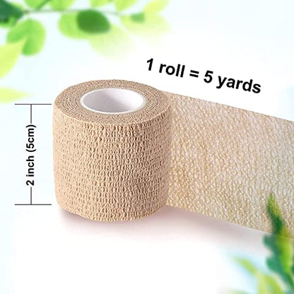 Self Adhesive Bandage wrap, Elastic Bandage wrap 2 inch, Wrap for Injury | Self adhering, Self adherent cohesive wrap, adhesive wrap bandage rolls,For Sports, First Aid Tape, 5 Yards, 6 Pack - size: 2 Inch