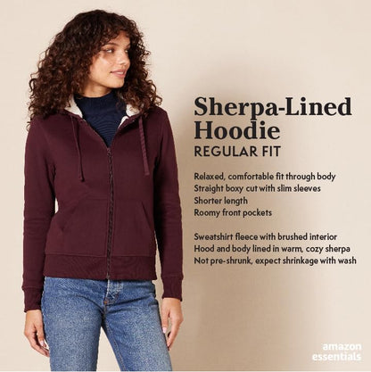 Amazon Essentials Women's Sherpa-Lined Fleece Full-Zip Hooded Jacket with Drawstring (Available in Plus Size) - color: Black, size: Medium