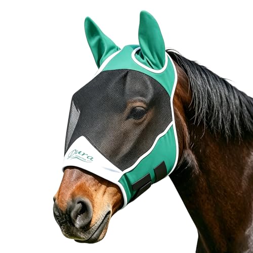 Horse Fly Mask, Full Face Large Eye Area & Ear Guard, Anti-Fly UV Shield for Riding, Grazing & Stable, Teal, Draft Horse - color: Teal, size: Draft