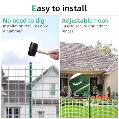 AggFencer 4.8 Ft Fence Post 10Pack, U Post for Wire Fencing | Heavy Duty No Dig Green Metal T Posts for Yard and Outdoor - size: 4.8 Ft