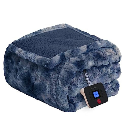 Westinghouse Heated Blanket Full Size, Faux Fur with 10 Levels, Indigo - color: Indigo, size: Full 80" x 84"