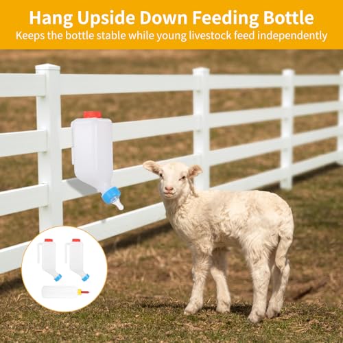 3 PCS Lamb Feeding Bottles, 27 oz Goat Milk Feeders with Hanging Handle and Silicone Pacifier, 17 oz Handheld Feeder with Silicone Pacifie for Goat, Lamb, Fawn, Piglet, Kitten, Puppy (3PCS)
