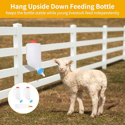 3 PCS Lamb Feeding Bottles, 27 oz Goat Milk Feeders with Hanging Handle and Silicone Pacifier, 17 oz Handheld Feeder with Silicone Pacifie for Goat, Lamb, Fawn, Piglet, Kitten, Puppy (3PCS)