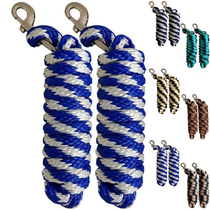 Majestic Ally Polypropylene Lead Rope with Removable Nickel Bolt Snap, 5/8 x 10 ft, for Horses and Livestock, 2 Pack (Royal Blue -White) - color: Royal Blue -White