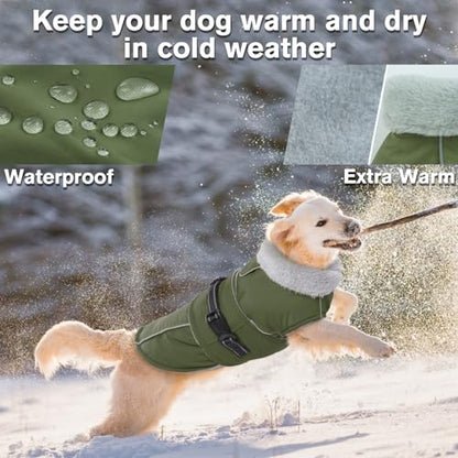 Lelepet Dog Coats for Medium Dogs Waterproof Dog Jacket with Adjustable Fit - color: Army Green, size: M