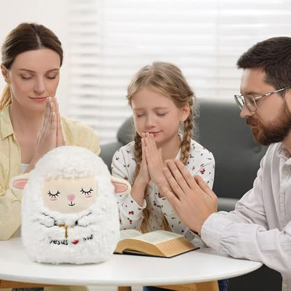 Lamb Jesus Plush Toy: 8-Inch Soft Holiness Sheep Stuffed Animal with Jesus Loves Me and Cross Embroidery, Baptism and First Communion Gifts, Christian Prayer Pillow for Kids Baby Girls Boys - style: Jesus Lamb
