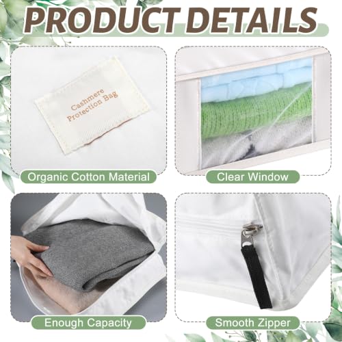 DERTE 3 Pcs Cashmere Sweater Storage Bags Organic Cotton Clothes