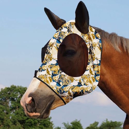 Harrison Howard Super Comfort Stretchy Fly Mask Large Eye Space with UV Protection Soft on Skin with Breathability Fly Mask -Luxe Vibe - color: Luxe Vibe, size: Cob (Medium)