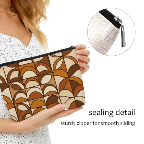 Blue Leaves Retro Boho Print Makeup Bag Brown Cosmetic Bag - color: Multicolor 1600