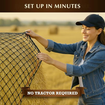 5x5 ft Round Bale Hay Net for Horses – 2 Inch Hole Slow Feeder – 4x4 and 6x6 Sizes Also Available – Knotless Mesh Design – Easy to Put On Over Bales – Built for Everyday Horse Feeding - size: Bale Size 5x5 FT