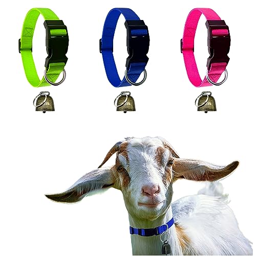 Goat Collars With Bell, 3 Pack Adjustable Nylon Collar Set For Sheep, Cow, Horse, Anti-Lost Bronze Bell Accessories For Small Farm Animal Pets