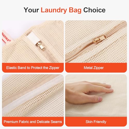MADIKA 100% Pure Cotton Mesh Laundry Bags Large, Premium Soft, No Dye, Natural, Set of 3(XXL) - size: XX-Large