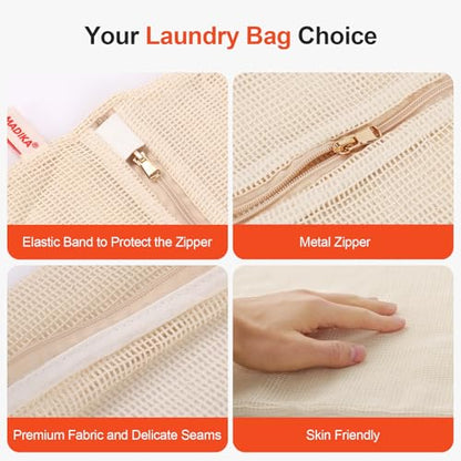 MADIKA 100% Pure Cotton Mesh Laundry Bags Large, Premium Soft, No Dye, Natural, Set of 3(XXL) - size: XX-Large