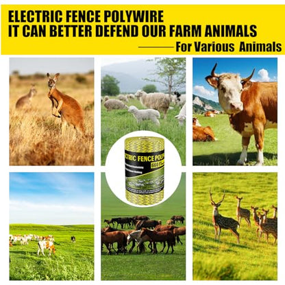 NQN Upgrade Electric Fence Polywire 660FT,200 Meters, 6 Stainless Steel Strands for Reliable Conductivity, Portable Electric Fencing, UV Resistant, Rust Resistant, Highly Conductive, Easy to Install - size: 660 Feet