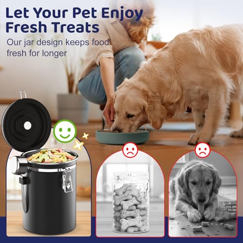ENONCI Airtight Dog Treat Canister, 304 Stainless Steel Food Storage Jar with Date Dial Black-1.8L - color: Black, size: 1.8l