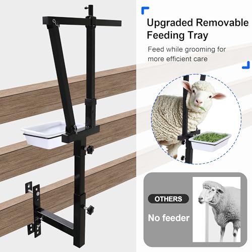 Adjustable Goat Stand Headpiece, Livestock Milking Stand Head Holder with Removable Feeding Tray, Goat Sheep Stand Accessories Head Fixing Frame for Trimming Shearing