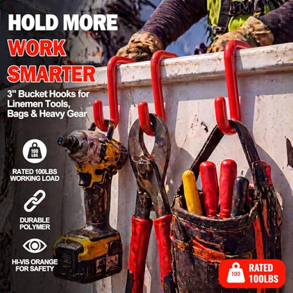 Wenqik 6 Pcs Lineman Bucket Hooks 3'' Truck Blanket Hooks, Red - color: Red