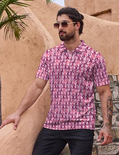 Funny Golf Shirts for Men, Quick Dry Moisture Wicking Polo Shirts - color: Breast Cancer, size: Medium