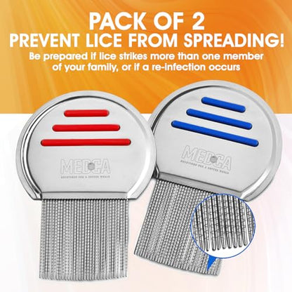 Lice Comb - (Pack of 2) Stainless Steel Comb and Effective Anti-Lice Treatment, Best Results for Children and Adults - size: 2 Unité (Lot de 1)