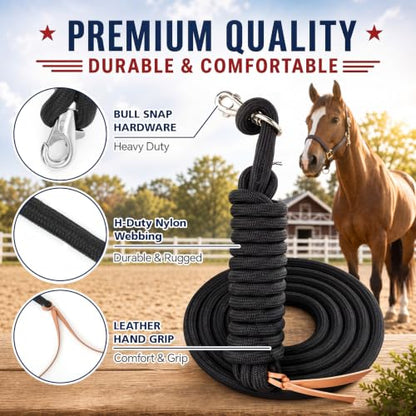 1 Pack 14 ft Horse Driving Lines, Cotton Web Lunge Line, Solid Brass Trigger Snaps, Reins for Cart Training, Harness, Ground Driving, Horse Work
