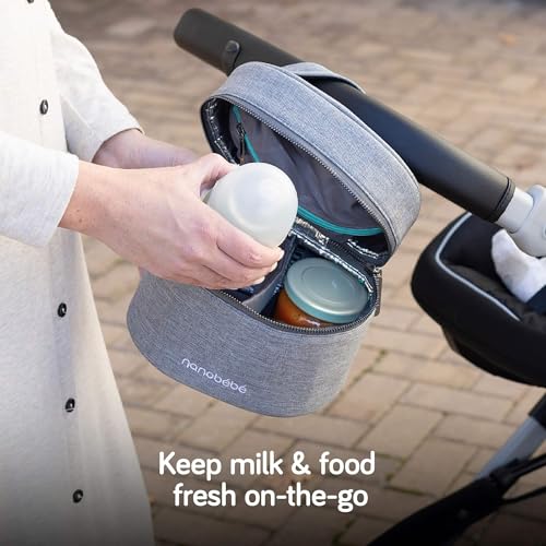 Nanobebe Breastmilk Baby Bottle Deluxe Cooler & Travel Bag with Ice Pack Included. Compact Triple Insulated, Easily attaches to Stroller or Diaper Bag- Grey - size: Deluxe