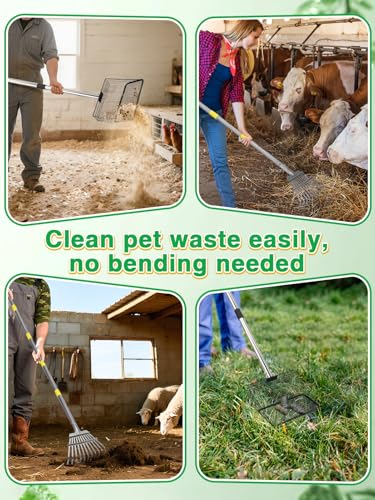Extra Long Chicken Poop Scooper & Rake - Save-Effort 36''-76'' Long Metal 10'' Wide Scooper & 11 Tooth Rake, Chicken Coop Accessories for Efficient Cleaning