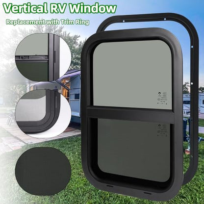 15"W x 22"H RV Windows for Cargo Trailer Camper,Tinted Vertical Sliding - size: 15"W x 22"H