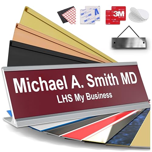 Custom Name Plate for Desk, Burgundy with White Lettering, 2x8 - color: B26 - Burgundy & White Lettering