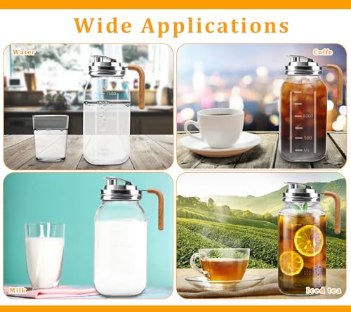 Glass Pitcher With Lid,304 Stainless Steel Lid,2 Seal Ring,64 oz(2 Quart/1.8 Liter),Mason Jar Cold Brew Water Iced Tea Brewing Breast Milk Pitcher,Sun Tea Glass Jar For Outside,Pitchers For Drinks - color: Brown