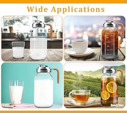 Glass Pitcher With Lid,304 Stainless Steel Lid,2 Seal Ring,64 oz(2 Quart/1.8 Liter),Mason Jar Cold Brew Water Iced Tea Brewing Breast Milk Pitcher,Sun Tea Glass Jar For Outside,Pitchers For Drinks - color: Brown