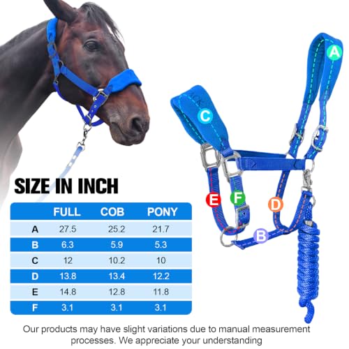 Fleece Horse Halter and Lead Rope Set - color: Royal Blue, size: FULL